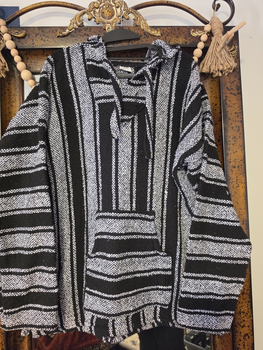 Artisan Black & White Striped Baja Hoodie Sweater